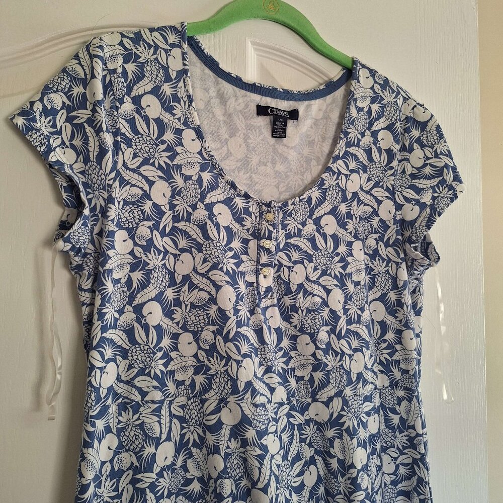 Chaps Fruit Print Blue Short Sleeve Maxi Dress Size Large
